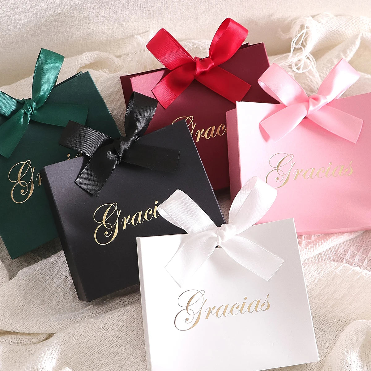 Elegant 5-Piece Gift Box Set With“Gracias” Design and Ribbon - Perfect for Storing Snacks, Candies and Small Gifts - Perfect Fo