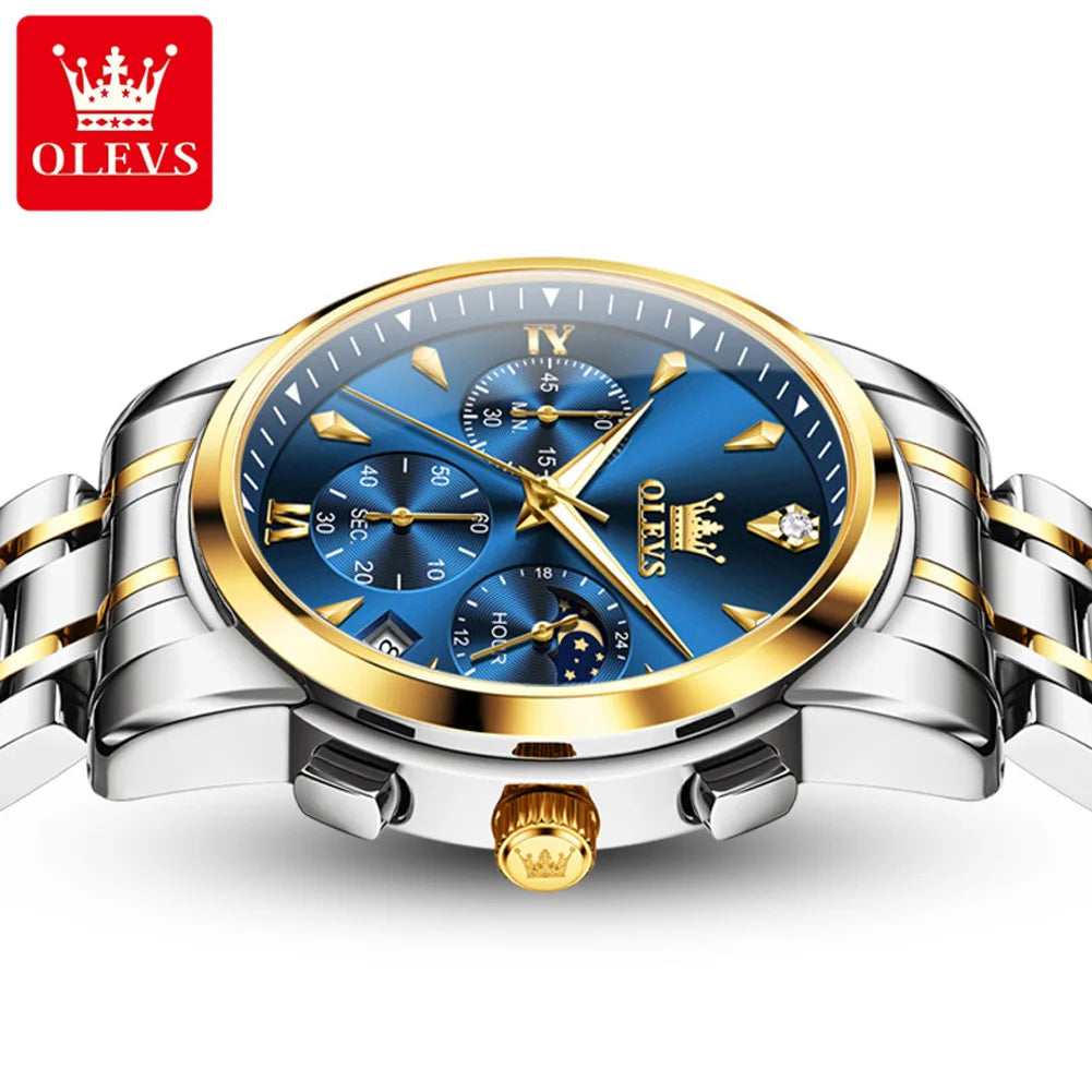 OLEVS 3639 Luxury Quartz Watch Stainless Steel Watch for Men Top Brand Original  Waterproof Luminous Moon Phase Men's Hand Clock
