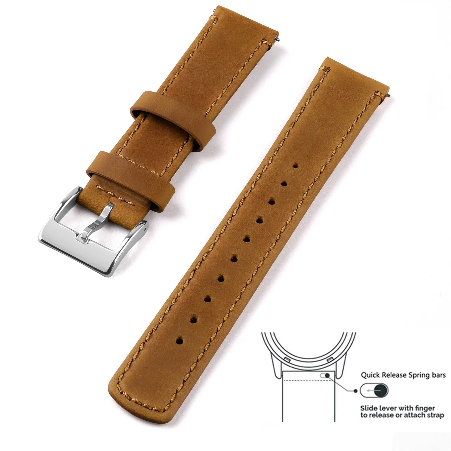 Top Grain Genuine Leather Watch Band, Quick Release 20mm/22mm Watch Strap,  Fits Samsung Galaxy Watch, Men and Women Watch band
