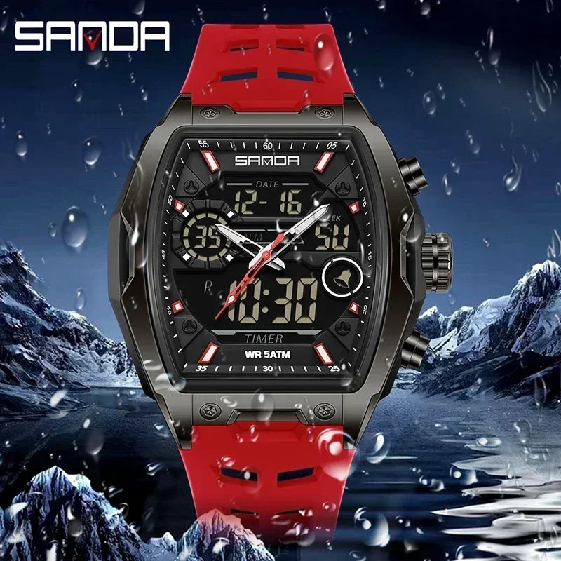 SANDA Men Electronic Watches Outdoor Sports Countdown LED Analog Digital Chronograph Military Dual Display Quartz Man Wristwatch