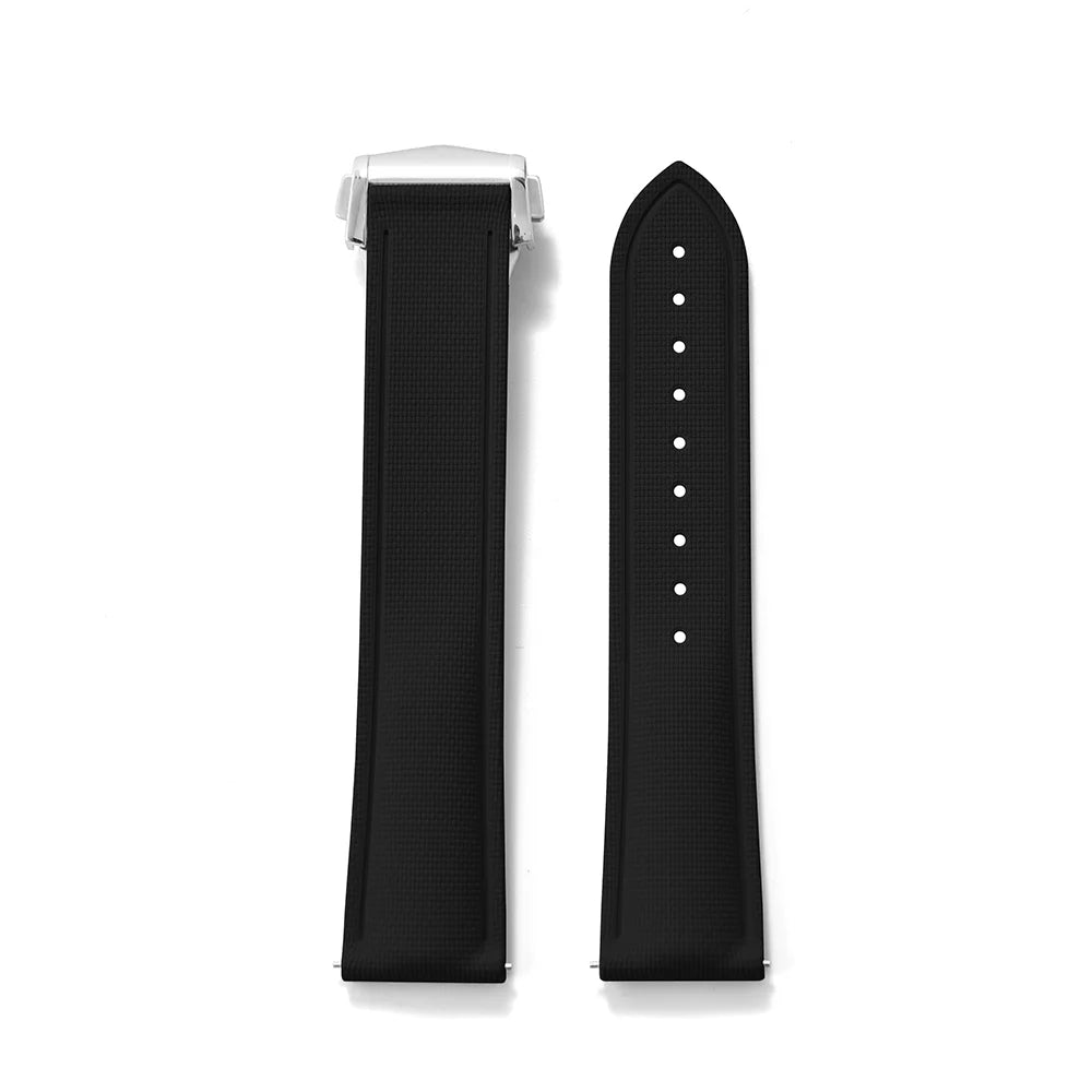 Premium Grade Soft FKM Rubber Watch Strap 20mm 21mm 22mm Perfect Fit Flat End Universal Quick Release Watch Strap