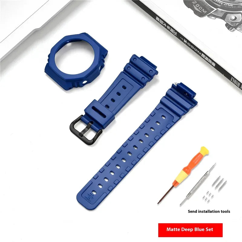 Resin Watch Strap Case Bezel for Casio G-SHOCK GA-2100 GA-2110 Men Sport Waterproof Rubber Watch Band Modifying Kit with tools