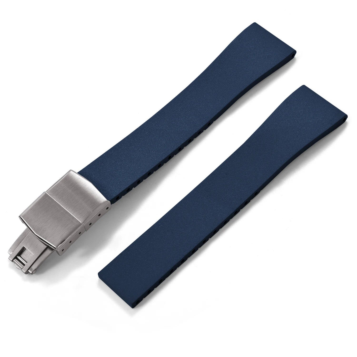 New CTS FKM Rubber Watch Strap 16mm 18mm 19mm 20mm 21mm 22mm FKM CTS Watchband Quick Release Butterfly Silver Buckle Cut-To-Size