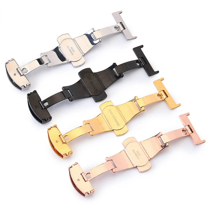 10/12/14/16/18/20/22mm Stainless Steel Strap Buckles Butterfly Buckle Polished Button Watchbands Clasp Watch Accessories