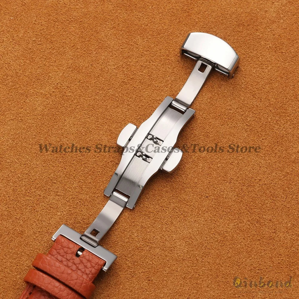 Genuine Calfskin Litchi Leather Watch Bands 16/18/19/20/21/22/24mm for Seiko for Omega Business Men Women Butterfly Buckle Strap
