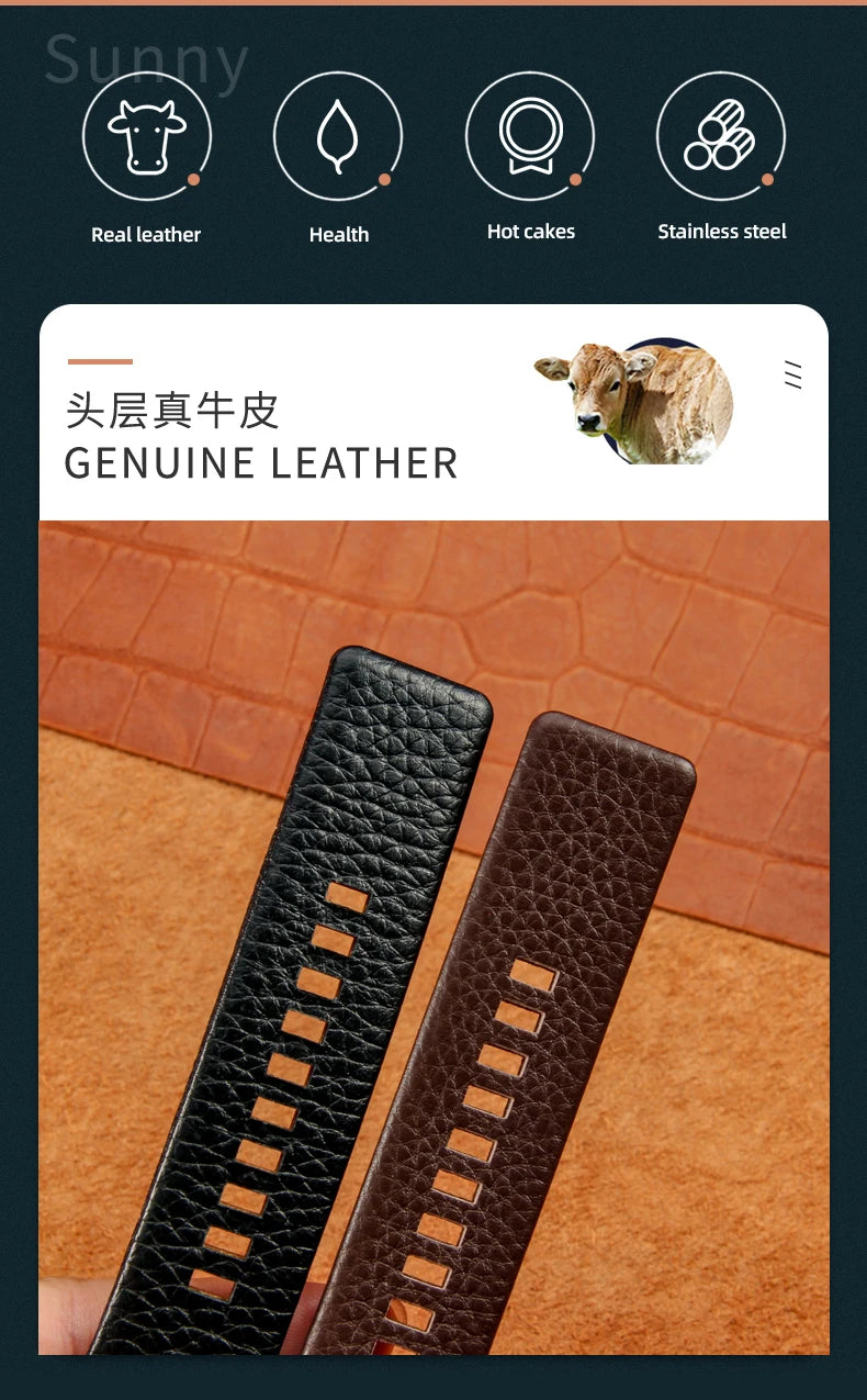 Cow Leather Watch Strap for Diesel Dz4323 1657 4318 DZ7312 DZ7257 Watchband 24 26 28 30mm Watch Bracelet Belt Black Brown White