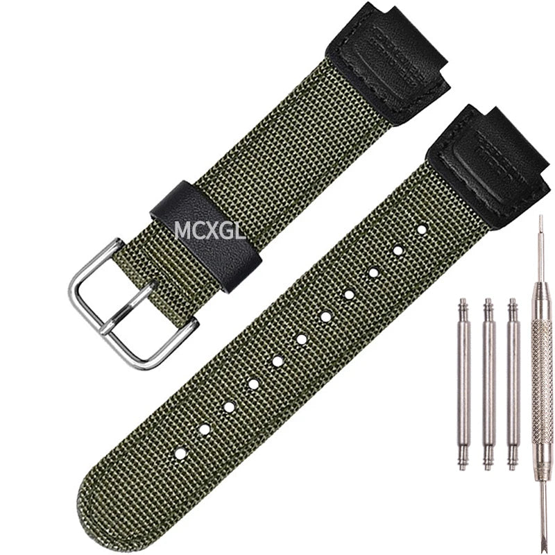 16mm Nylon Leather Strap Suitable for Casio DW5600 GA110 GA2100 AWG-M100 GA-700 Men's Outdoor Sports Watch Band Accessories
