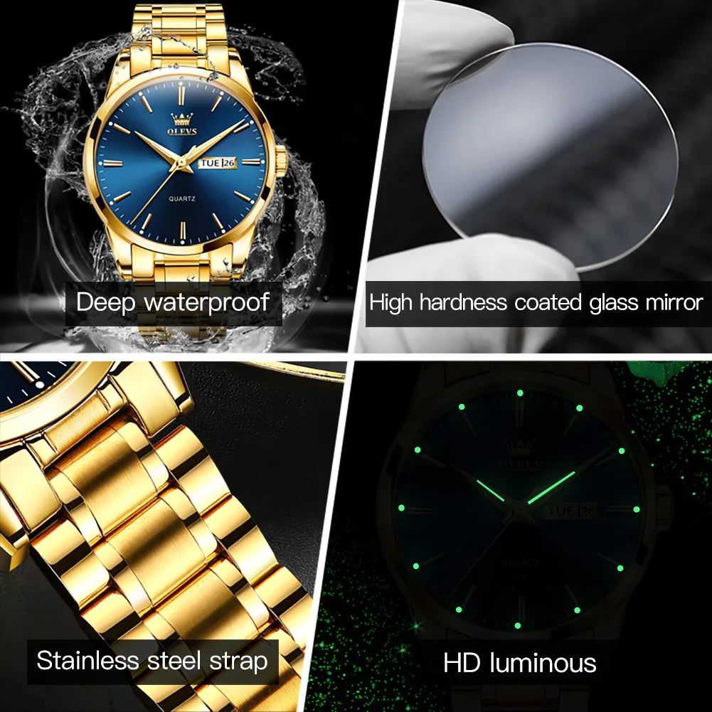 OLEVS 6898 Men's Watch Luxury Classic Stainless Steel Waterproof Luminescent Quartz Watch Business Brand Date Week Display Watch