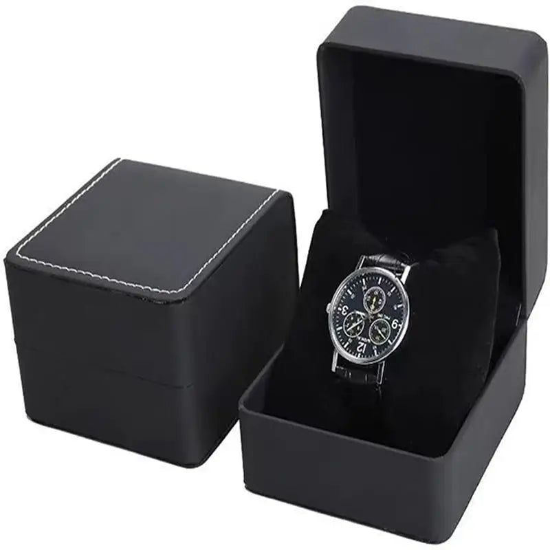 Black Single Watch Gift Box with Pillow PU Leather Wristwatch Display Case Organizer for Men Clamshell PU leather watch case