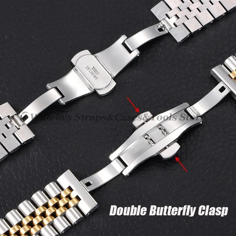 12/13/14/16/17/18/19/20/21/22mm Solid Stainless Steel Watch Band Strap for Rolex Flat Curved Ends Bracelet Men Women Replacement