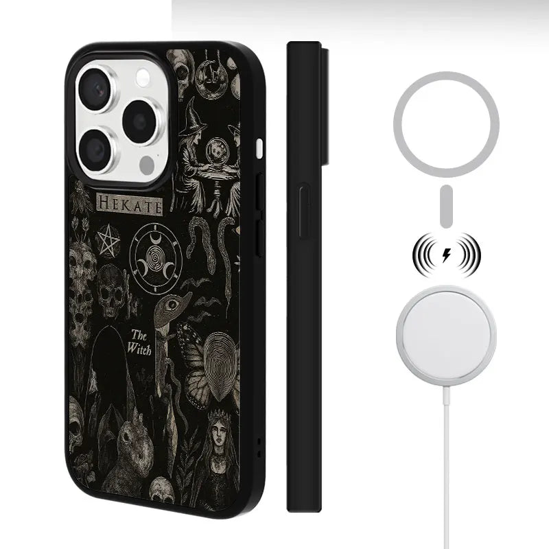Dark Witchcraft Hekate Skull Phone Case for iPhone 16 15 14 13 12 11 Plus Pro Max Artistic Minimalist Style