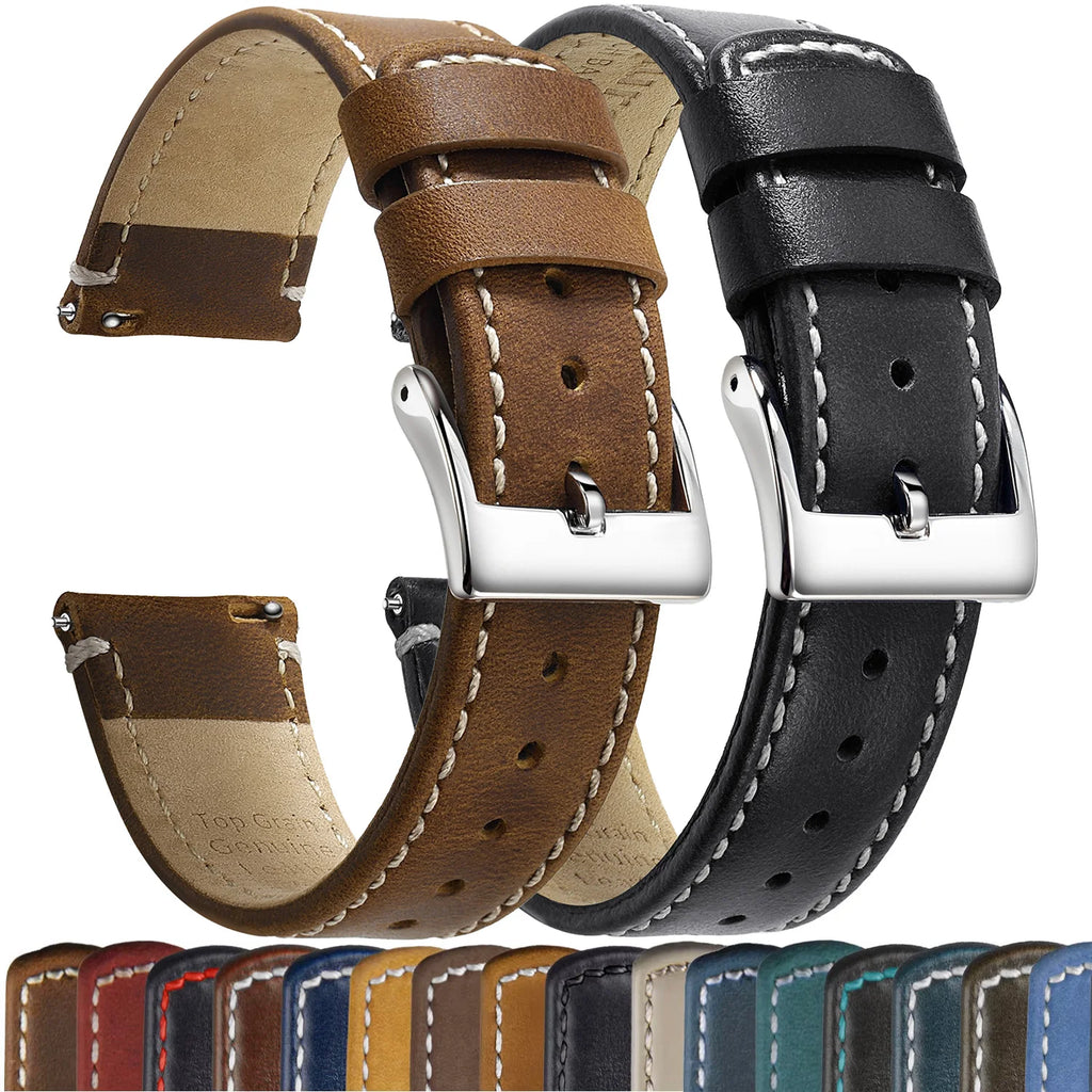 Top Grain Genuine Leather Watch Band, Quick Release 20mm/22mm Watch Strap,  Fits Samsung Galaxy Watch, Men and Women Watch band