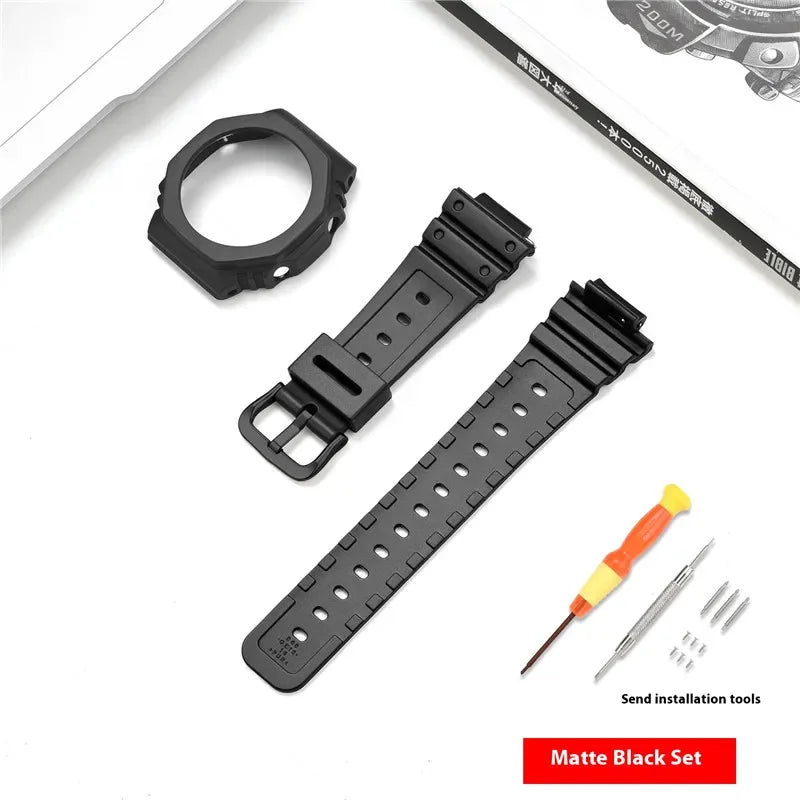 Resin Watch Strap Case Bezel for Casio G-SHOCK GA-2100 GA-2110 Men Sport Waterproof Rubber Watch Band Modifying Kit with tools
