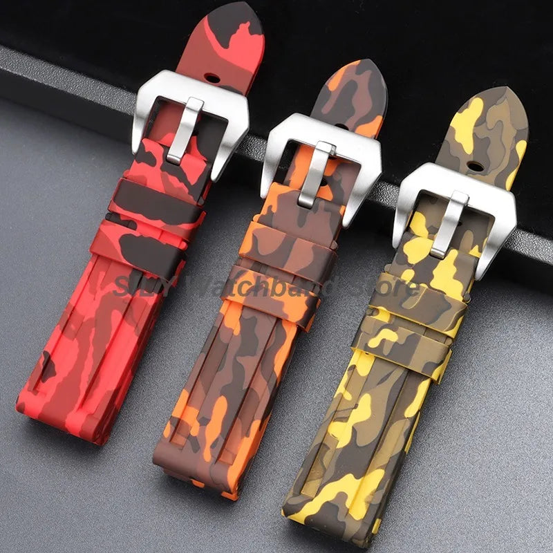 Camouflage Soft Silicone Strap 20/22mm 24mm 26mm Rubber Watch Band for Panerai for Casio for Omega Waterproof Men Sport Bracelet