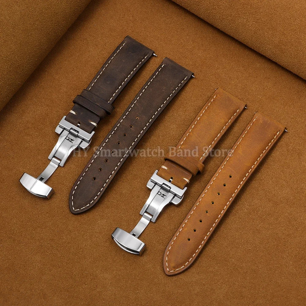 14mm 16mm 18mm 20mm 22mm 24mm Cowhide Watch Strap for Rolex for Seiko Quick Release Wrist Band Butterfly Buckle Leather Bracelet