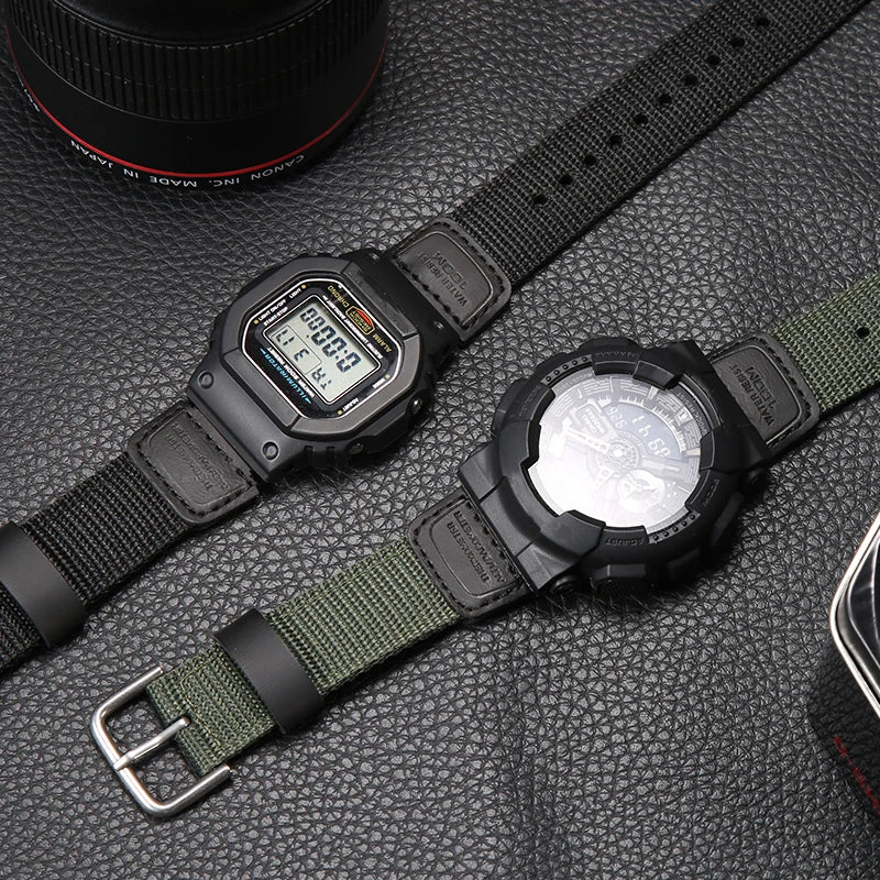 16mm Nylon Leather Strap Suitable for Casio DW5600 GA110 GA2100 AWG-M100 GA-700 Men's Outdoor Sports Watch Band Accessories