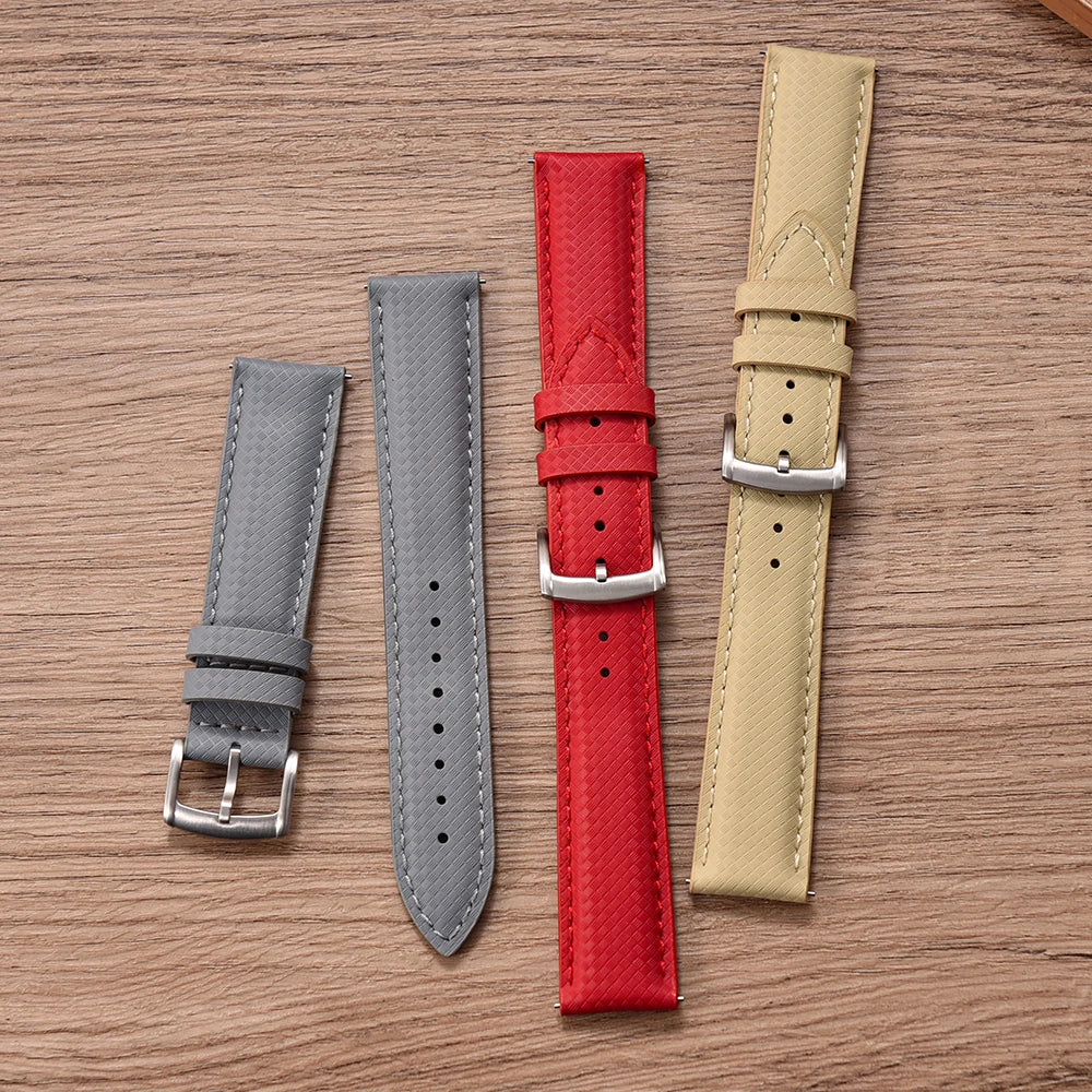 Unisex 18/19/20/22mm Quick Release Watch Bands Tropical Pattern FKM Rubber and Leather Waterproof  Sailcloth Signature Strap