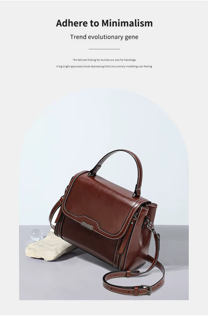 Hoor Luxury Cowhide Structured Handheld Bag With Detachable Sling Strap