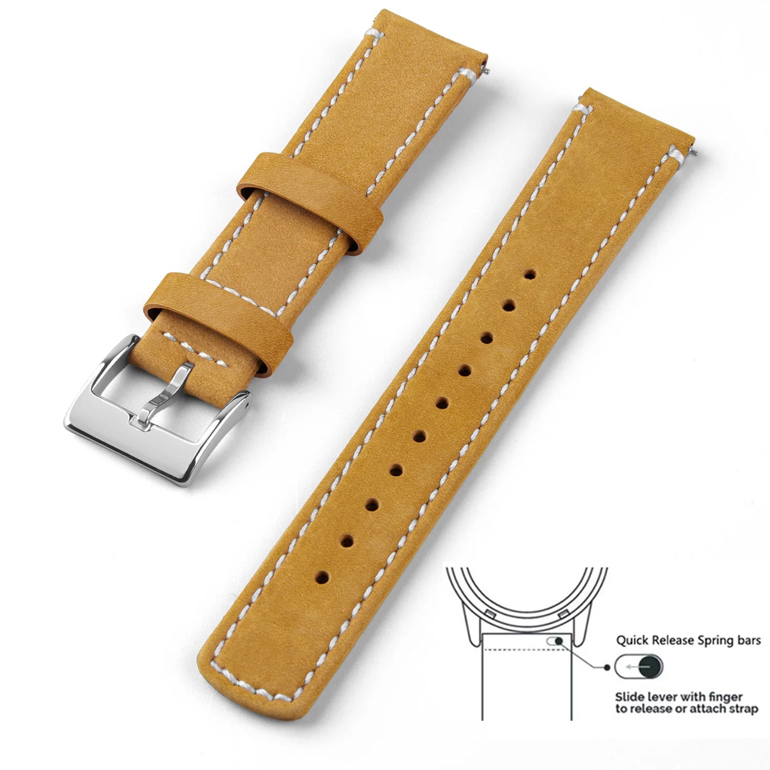 Top Grain Genuine Leather Watch Band, Quick Release 20mm/22mm Watch Strap,  Fits Samsung Galaxy Watch, Men and Women Watch band