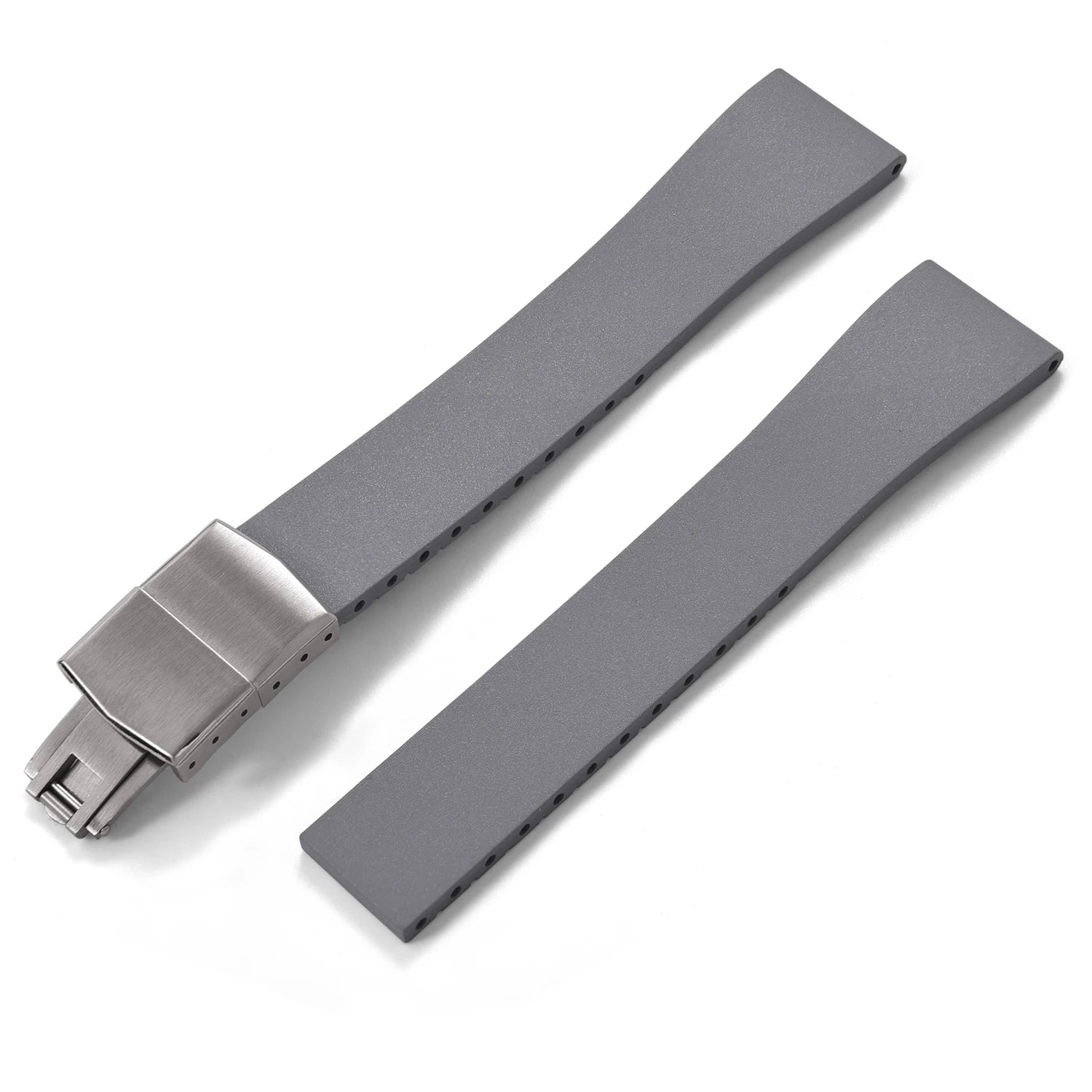 New CTS FKM Rubber Watch Strap 16mm 18mm 19mm 20mm 21mm 22mm FKM CTS Watchband Quick Release Butterfly Silver Buckle Cut-To-Size