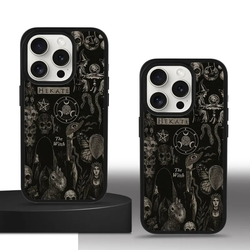 Dark Witchcraft Hekate Skull Phone Case for iPhone 16 15 14 13 12 11 Plus Pro Max Artistic Minimalist Style