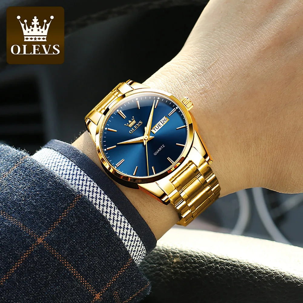 OLEVS 6898 Men's Watch Luxury Classic Stainless Steel Waterproof Luminescent Quartz Watch Business Brand Date Week Display Watch