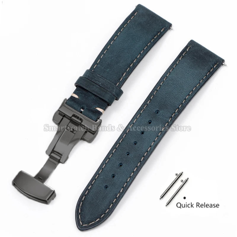 14mm 16mm 18mm 20mm 22mm 24mm Cowhide Watch Strap for Rolex for Seiko Quick Release Wrist Band Butterfly Buckle Leather Bracelet