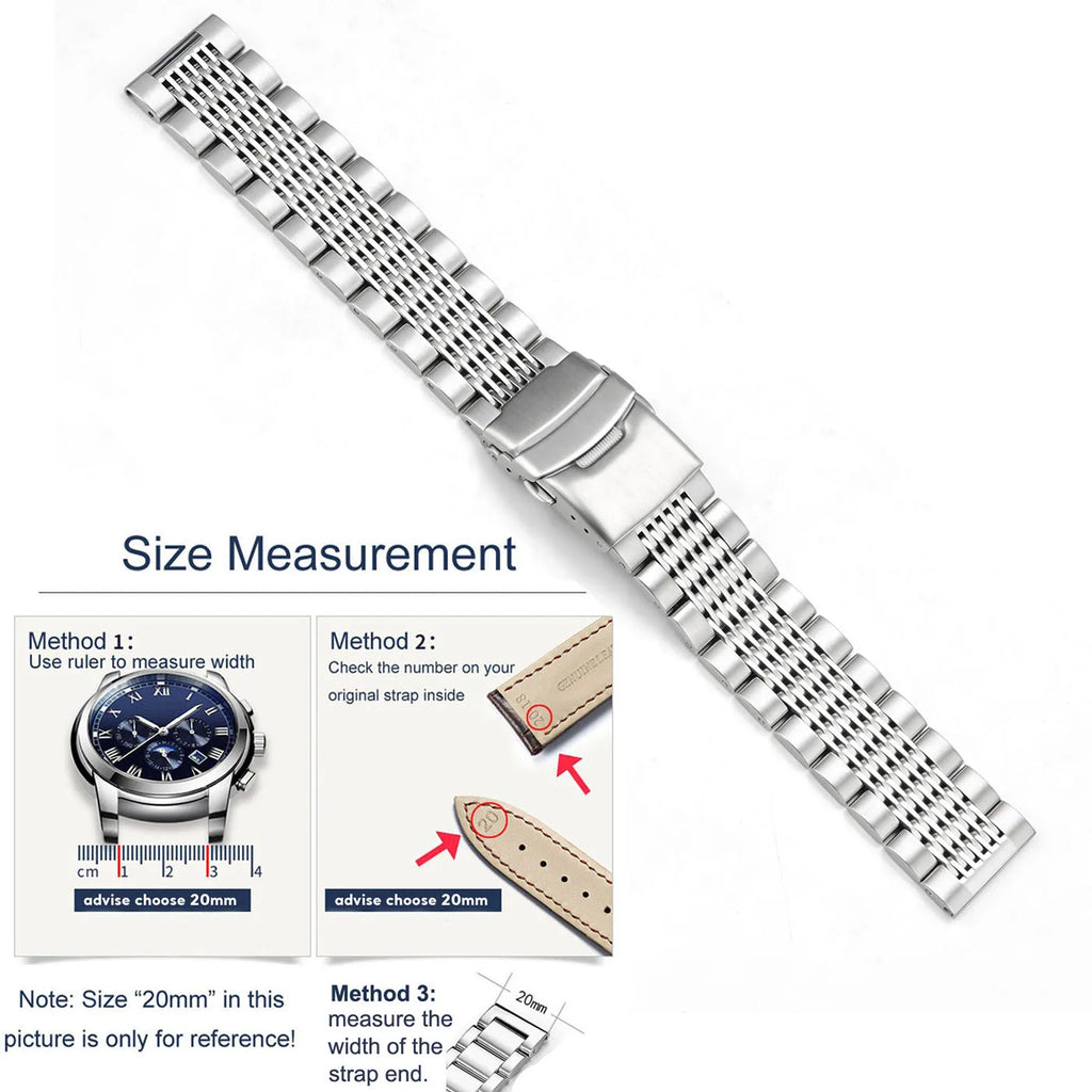 18mm 20mm 22mm 24mm Quick Release Stainless Steel Watch Strap for Men Women Universal Multi Beads Watch Bracelet with Tool
