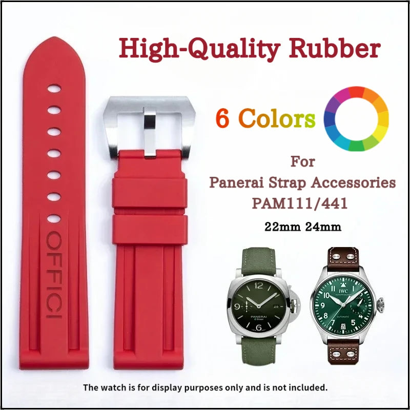 2025 Quality Fluororubber Soft FKM Rubber Watch Band For Panerai Strap Accessories PAM111 441 Watchbands 22/24mm With Clasp New