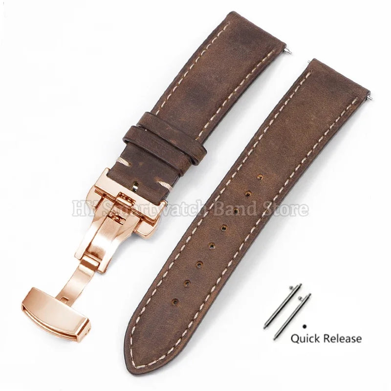 14mm 16mm 18mm 20mm 22mm 24mm Cowhide Watch Strap for Rolex for Seiko Quick Release Wrist Band Butterfly Buckle Leather Bracelet