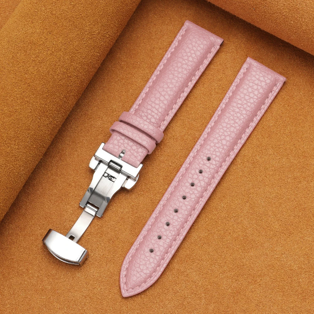 12/14/16/18/19/20/22mm Calfskin Watchbands Litchi Grain Strap Genuine Leather Wristwatch Band Butterfly Buckle Watch Accessories