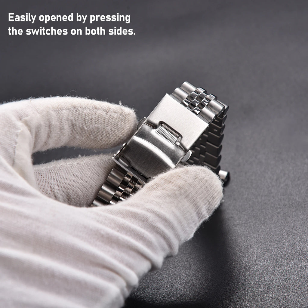 High Quality Full Solid Stainless Steel Watch Band - 20mm 22mm Flat Interface Metal Strap with Folding Buckle For Jubilee Men Wo