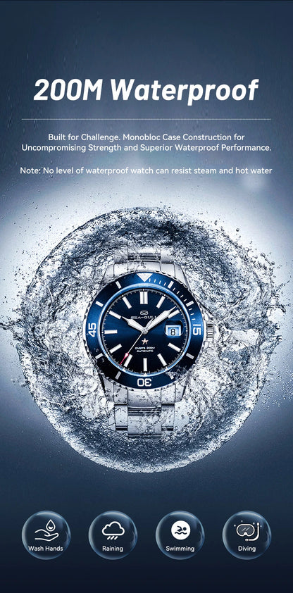 Seagull Ocean Series Stainless Steel Watch Men Business Watch Automatic Mechanical Watch 20Bar Waterproof Diving Diver Watch 523
