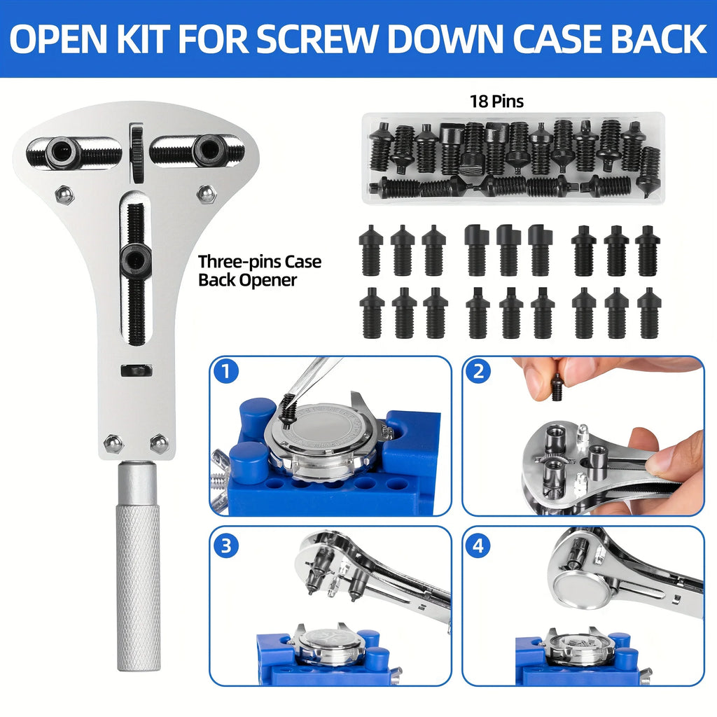 Watch Repair Kit, Professional Watch Repair Tool, Watch Battery Replacement Tool Kit 224pcs, Professional Spring Bar Tool Set, W