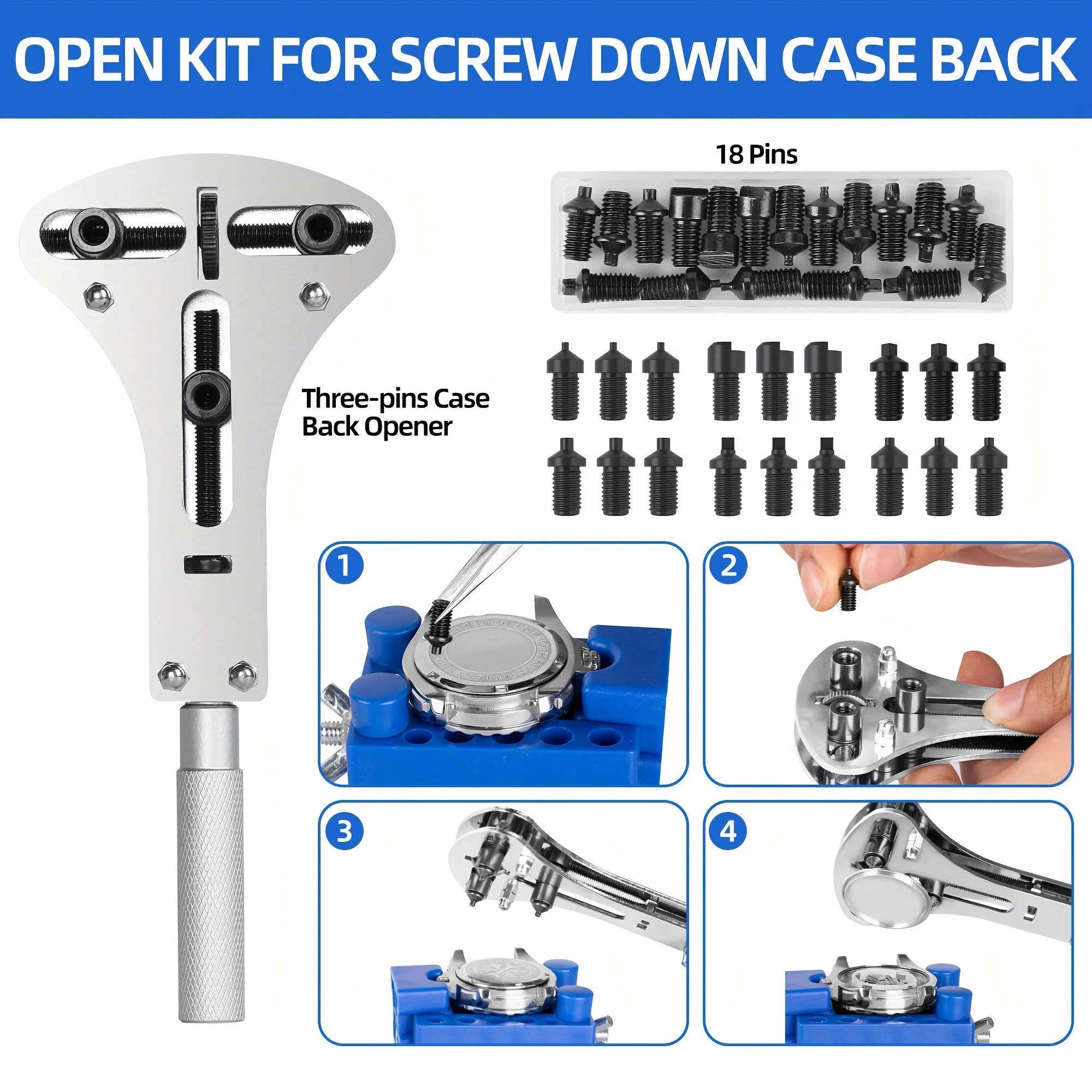 Watch Repair Kit, Professional Watch Repair Tool, Watch Battery Replacement Tool Kit 224pcs, Professional Spring Bar Tool Set, W
