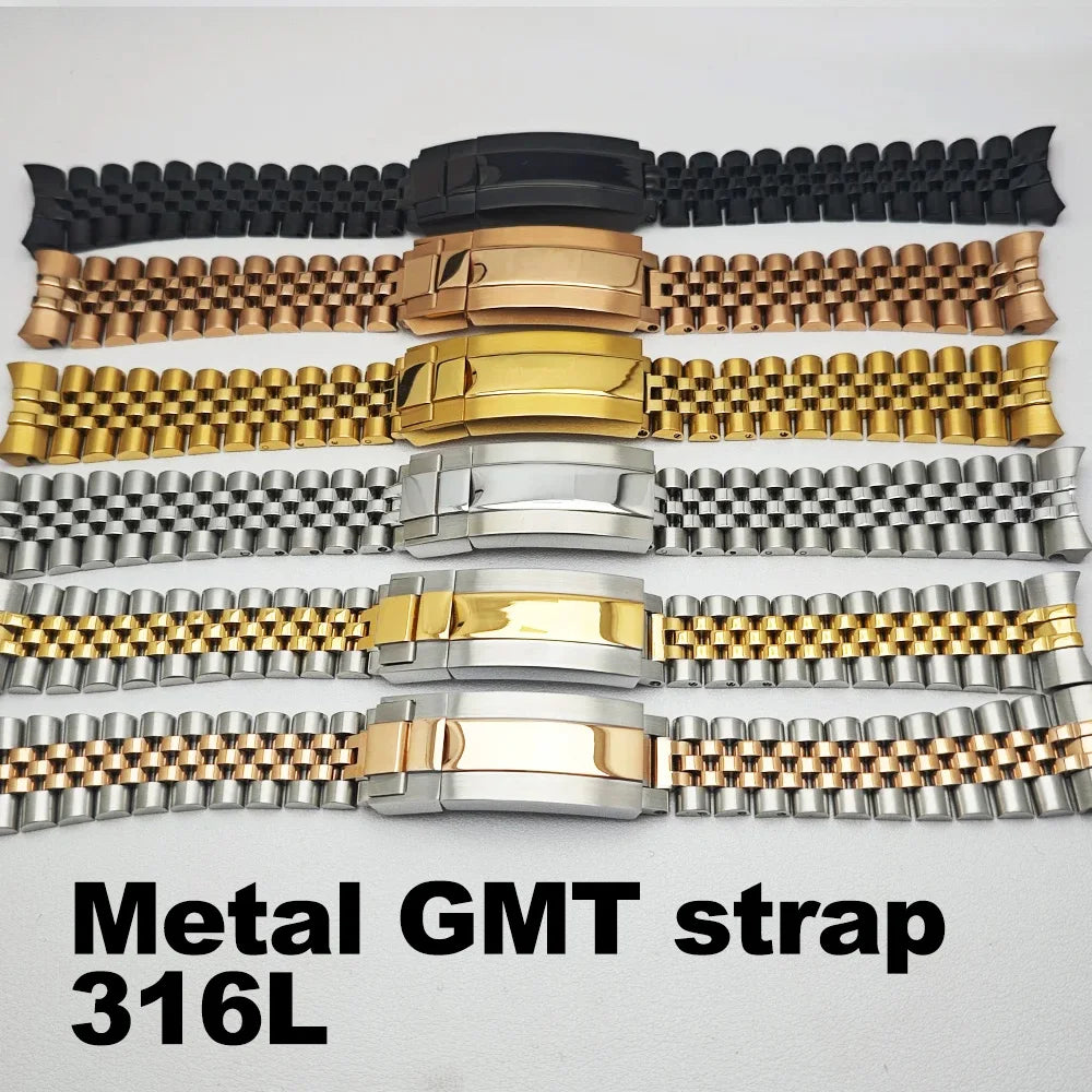 High Quality 316L GMT Watch Strap 20mm Black/Silvery/Gold Matching Watch/Case Replacement Bracelet Watch Accessories