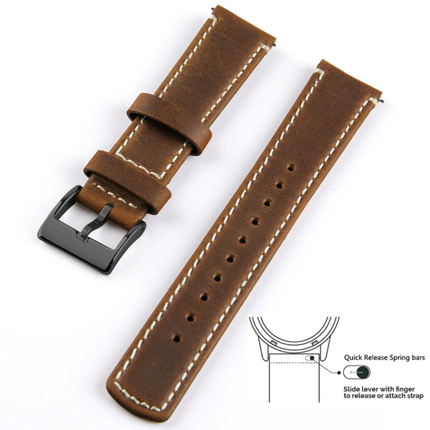 Top Grain Genuine Leather Watch Band, Quick Release 20mm/22mm Watch Strap,  Fits Samsung Galaxy Watch, Men and Women Watch band