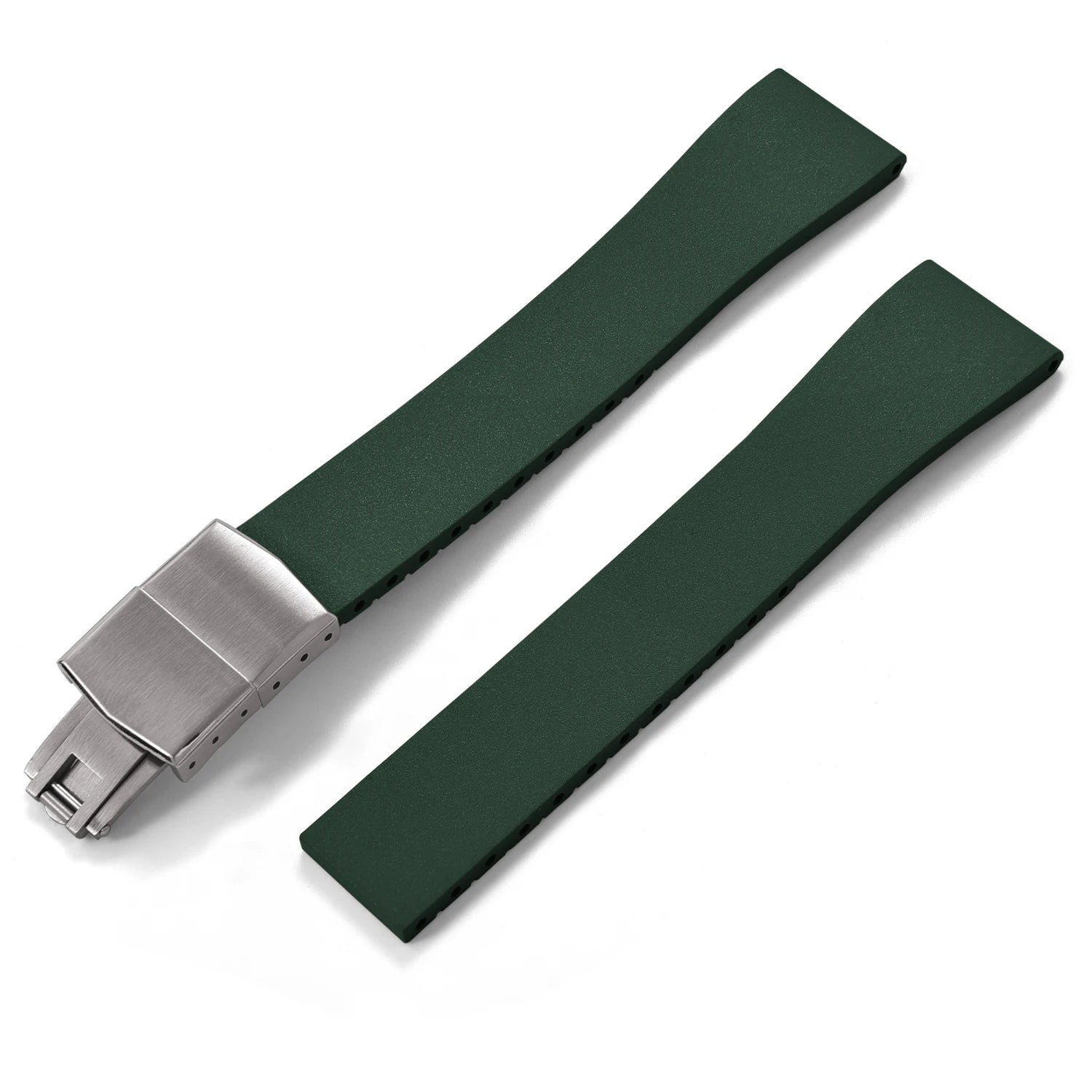 New CTS FKM Rubber Watch Strap 16mm 18mm 19mm 20mm 21mm 22mm FKM CTS Watchband Quick Release Butterfly Silver Buckle Cut-To-Size
