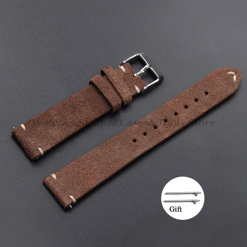 Vintage Genuine Suede Leather Watchband 14mm 16mm 18mm 20mm 22mm for Omega for Seiko Handmade Bracelet Quick Release Watch Strap