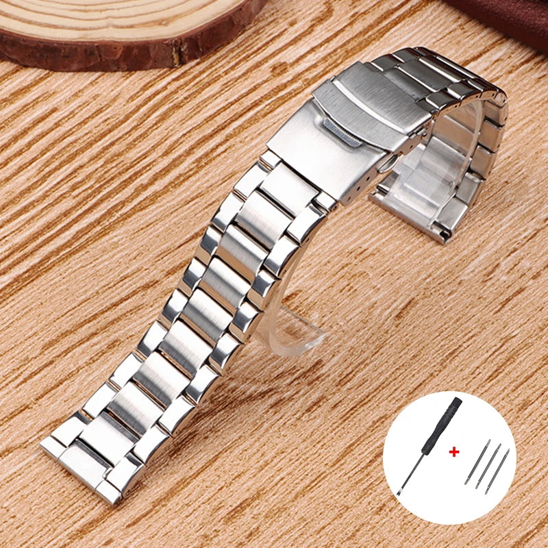 22mm Stainless Steel Strap for Rolex for Seiko Curved End Flat Warch Band Metal Sport Bracelet Universal Replacement Wristband
