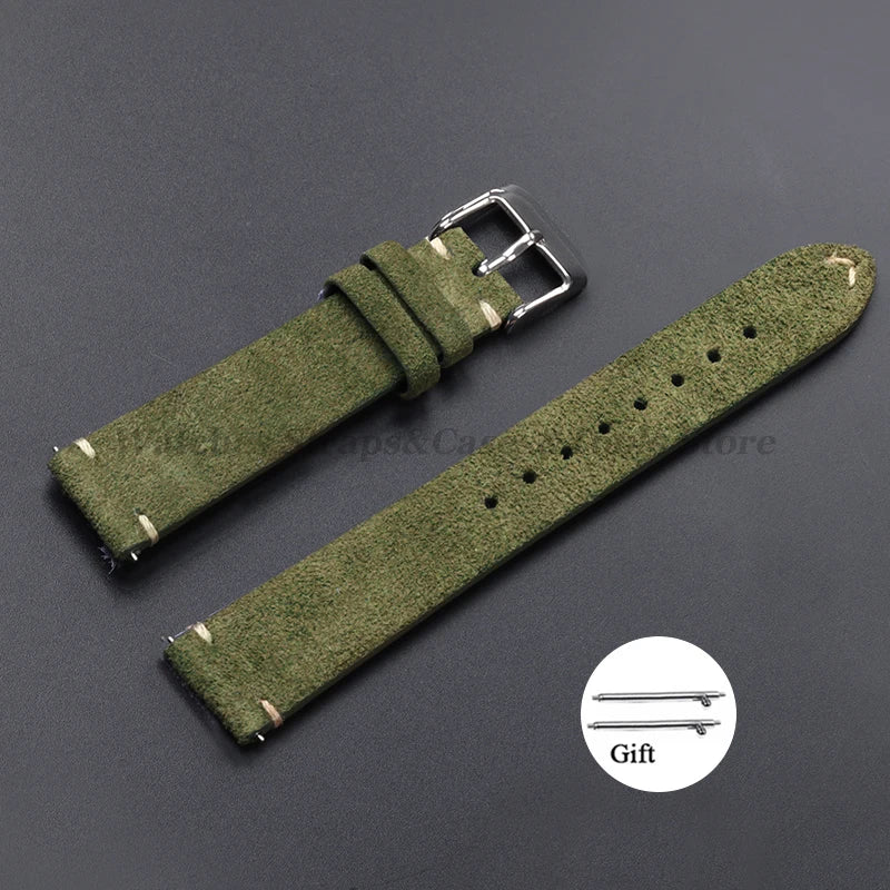 Vintage Genuine Suede Leather Watchband 14mm 16mm 18mm 20mm 22mm for Omega for Seiko Handmade Bracelet Quick Release Watch Strap