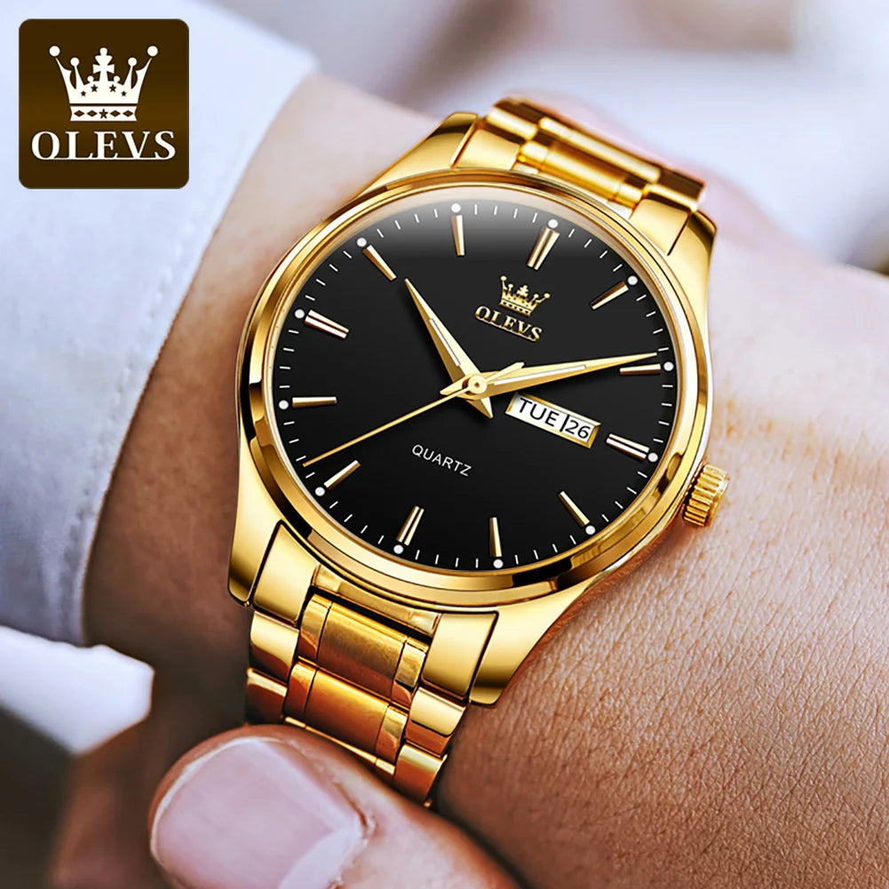 OLEVS 6898 Men's Watch Luxury Classic Stainless Steel Waterproof Luminescent Quartz Watch Business Brand Date Week Display Watch