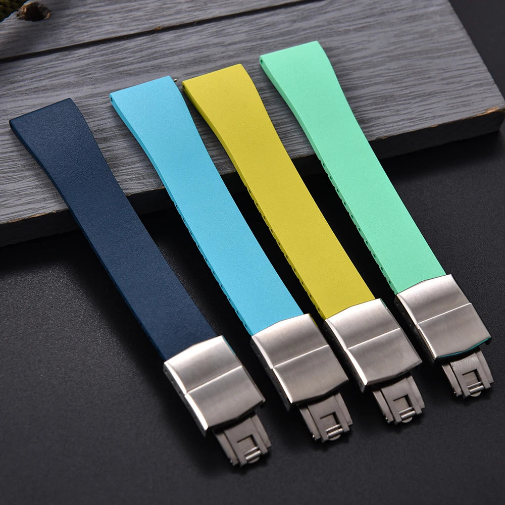 New CTS FKM Rubber Watch Strap 16mm 18mm 19mm 20mm 21mm 22mm FKM CTS Watchband Quick Release Butterfly Silver Buckle Cut-To-Size