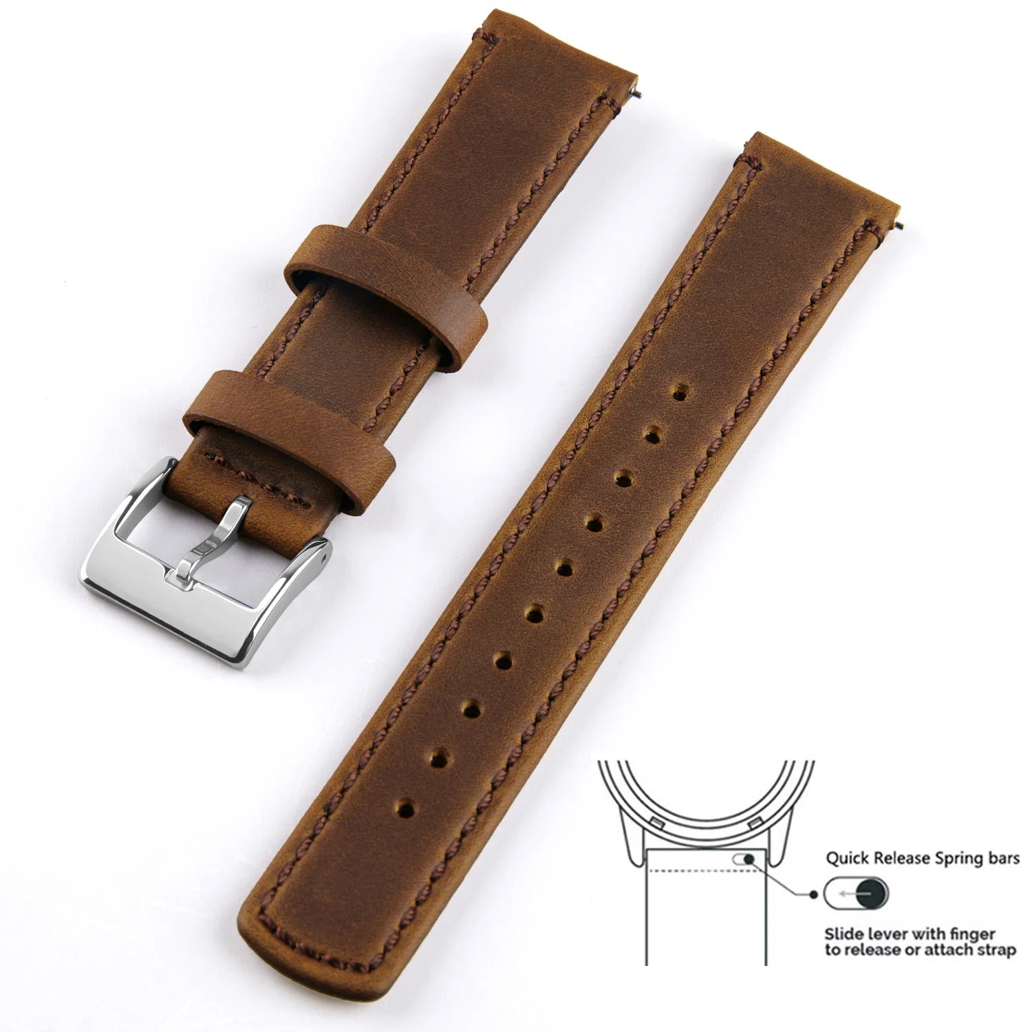 Top Grain Genuine Leather Watch Band, Quick Release 20mm/22mm Watch Strap,  Fits Samsung Galaxy Watch, Men and Women Watch band