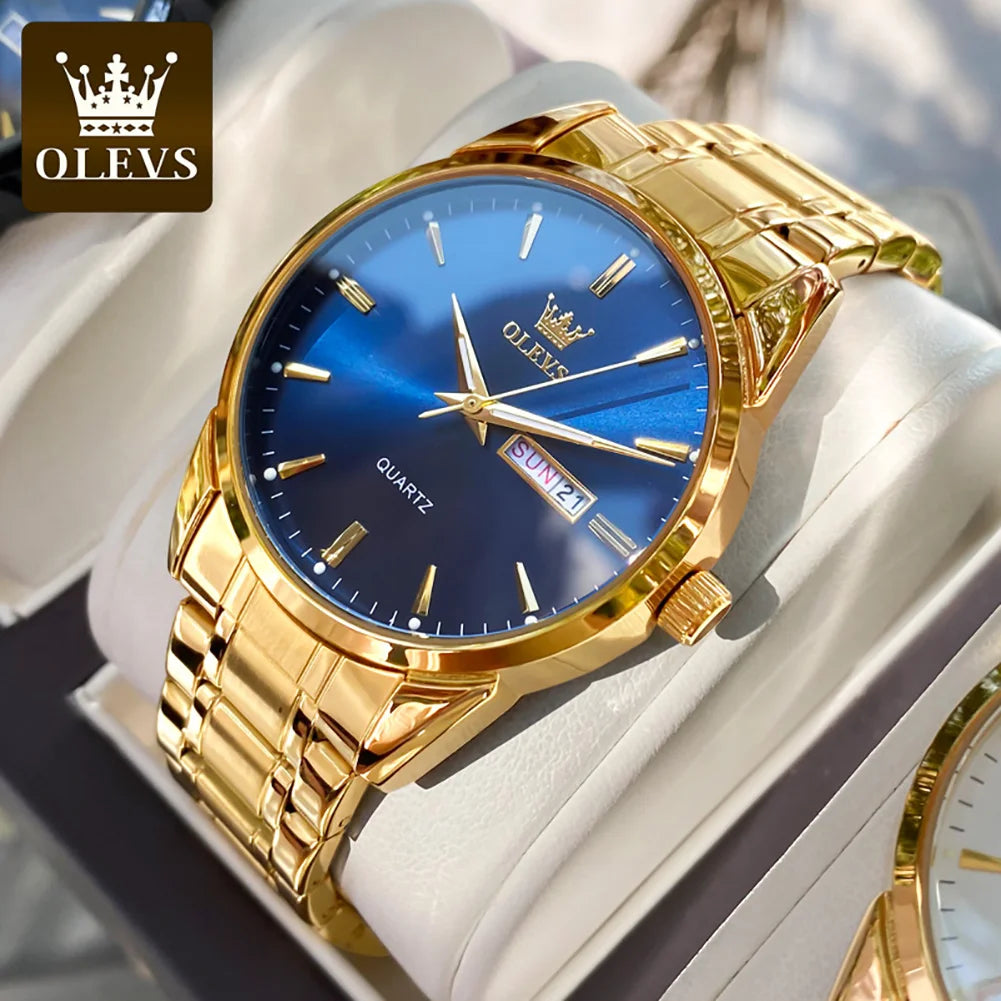 OLEVS 6898 Men's Watch Luxury Classic Stainless Steel Waterproof Luminescent Quartz Watch Business Brand Date Week Display Watch