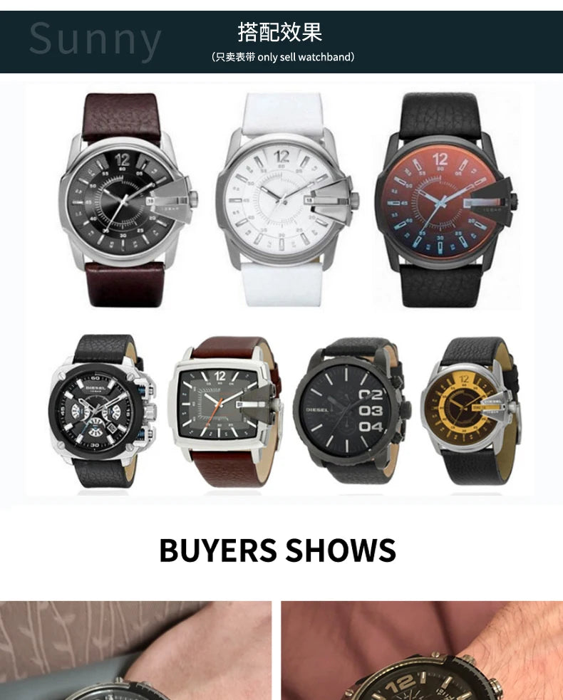 Cow Leather Watch Strap for Diesel Dz4323 1657 4318 DZ7312 DZ7257 Watchband 24 26 28 30mm Watch Bracelet Belt Black Brown White