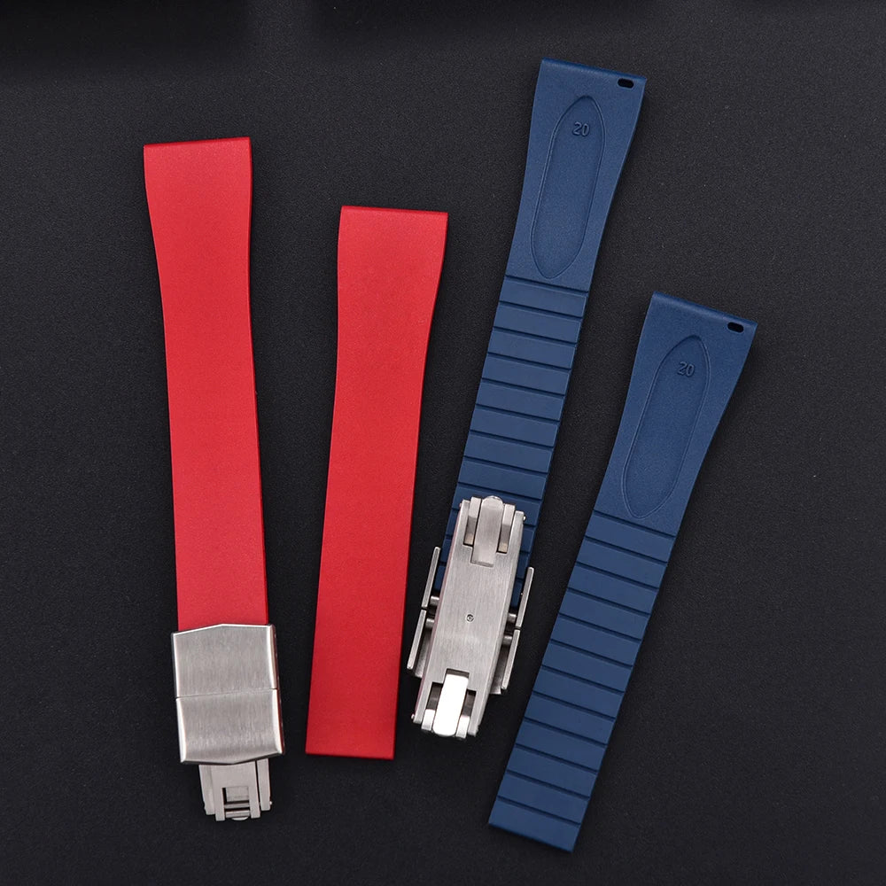 New CTS FKM Rubber Watch Strap 16mm 18mm 19mm 20mm 21mm 22mm FKM CTS Watchband Quick Release Butterfly Silver Buckle Cut-To-Size