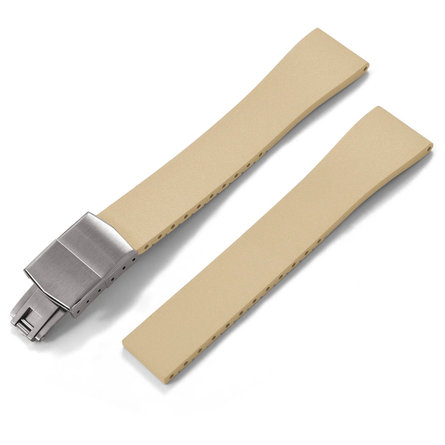 New CTS FKM Rubber Watch Strap 16mm 18mm 19mm 20mm 21mm 22mm FKM CTS Watchband Quick Release Butterfly Silver Buckle Cut-To-Size
