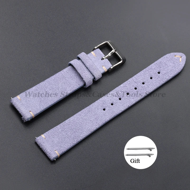 Vintage Genuine Suede Leather Watchband 14mm 16mm 18mm 20mm 22mm for Omega for Seiko Handmade Bracelet Quick Release Watch Strap