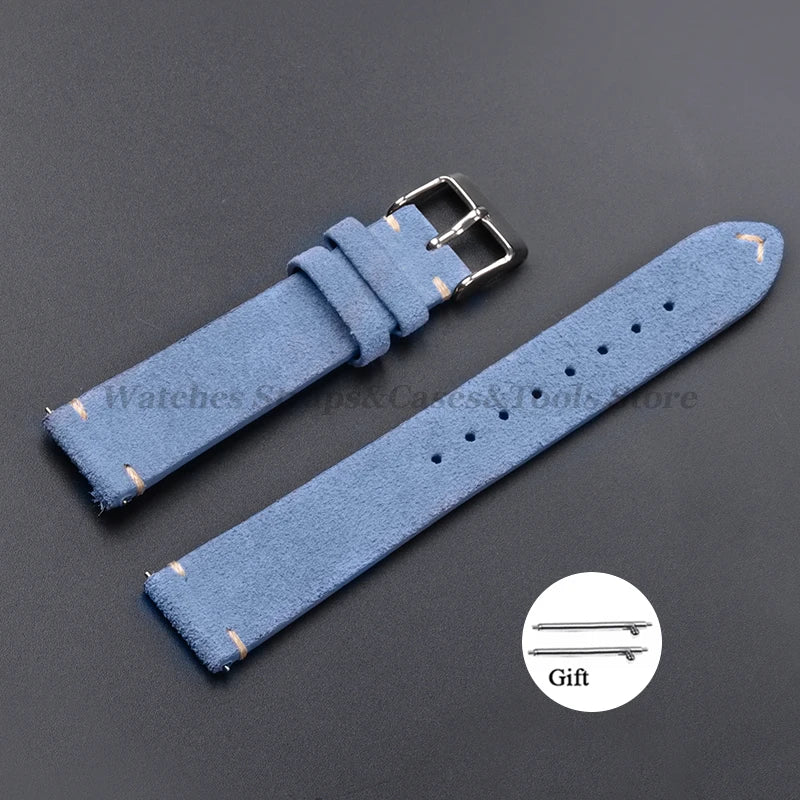 Vintage Genuine Suede Leather Watchband 14mm 16mm 18mm 20mm 22mm for Omega for Seiko Handmade Bracelet Quick Release Watch Strap